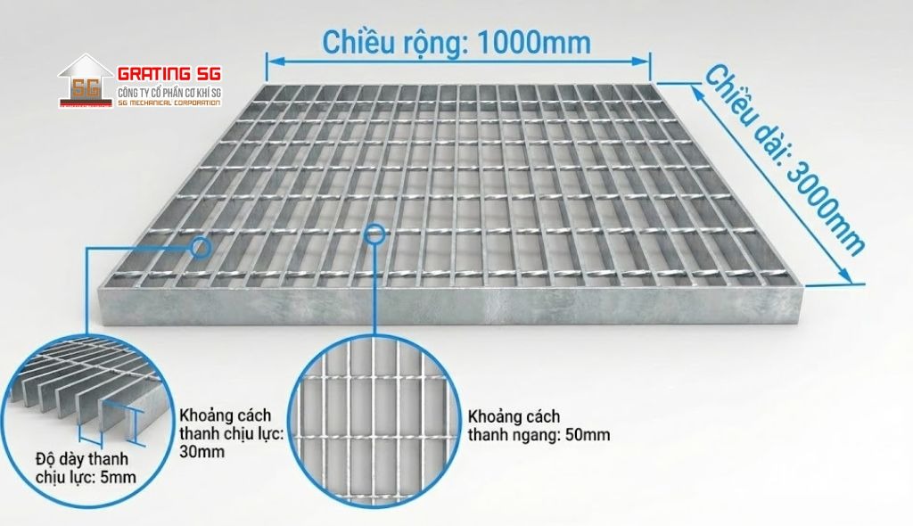Kích thước tấm sàn grating thông dụng